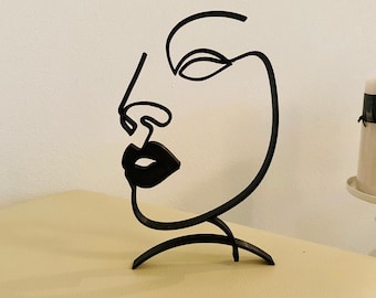 Beauty lips, Woman Face, abstract Plastic figure, minimalist sculpture, 3D printed gift, tabletop present, shelf sitter, home office decor