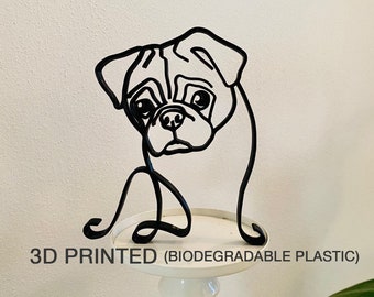 Pug, tabletop figure, minimalist art sculpture, 3D printed gift, shelf sitter, dog, home decor, office present, statue, wall, friend gifts