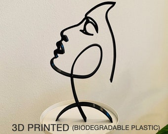 Woman face, abstract minimalist art sculpture, 3D printed gift, home decor, shelf sitter, tabletop birthday presents, office figure, statue