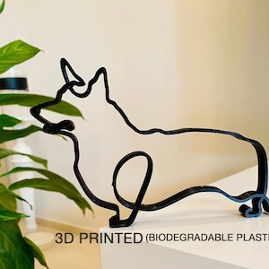Minimalist Corgi Art: 3D Printed Biodegradable Plastic Sculpture