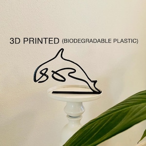 Orca, killer whale, tabletop figure, minimalist art sculpture, 3D printed gift, shelf sitter, ocean animal, home office decorating art