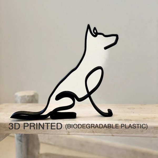 German Shepherd sitting, minimalist art Plastic sculpture, tabletop figure, shelf decor, home, 3D print gift, birthday present, dogs breeds