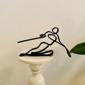 Ski, sport, minimalist art Plastic sculpture, abstract slalom, 3D printed gift, winter, snow, Christmas present, trophy, tabletop home decor