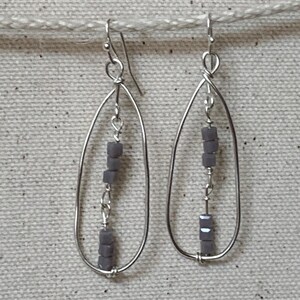 Oval Earring with Lavender Glass Beads Hand Wired
