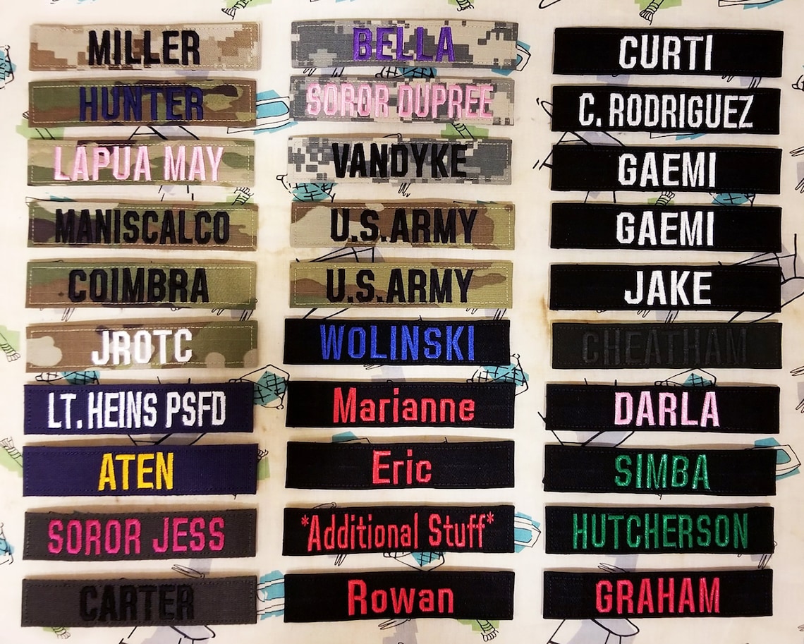 3 Piece Custom Army Name Tape Set W/ Hook Fastener Backing - 3-Color O