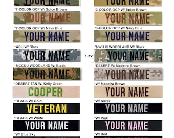 Custom Military Name Tape with Hook Fastener Backing (5"x1") or Sew-On (7"x1")