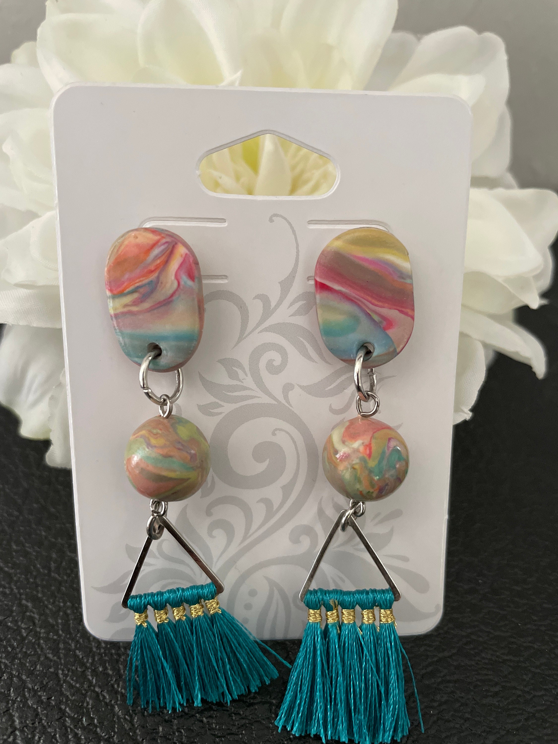 Handmade Clay Dangle Earrings With Tassels Etsy