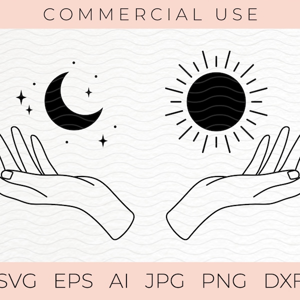 Hands Holding Sun and Moon SVG/ EPS/ AI Instant Download. Vector clipars. Space Line Art Svg. Astrology svg.