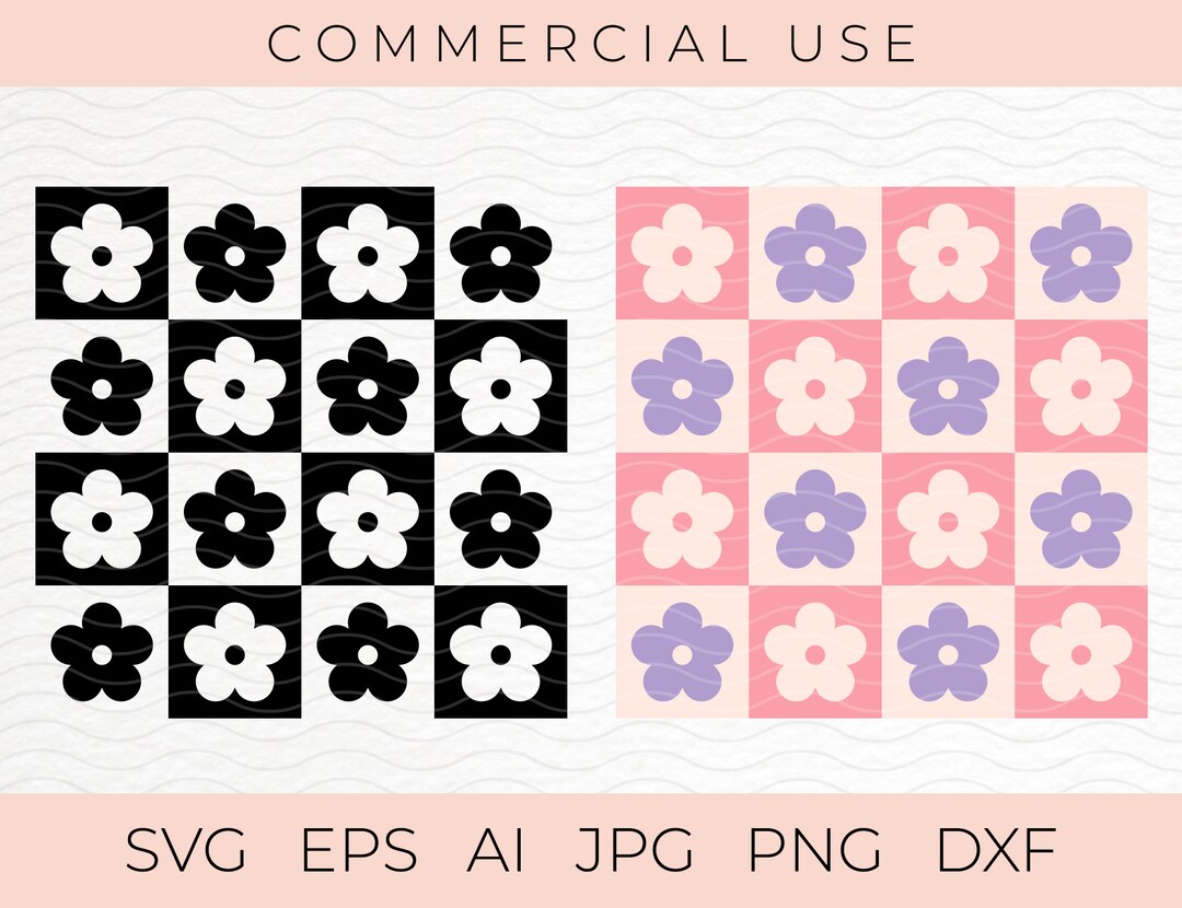 Retro Checkered Seamless Pattern SVG Flower Svg files for Cricut ...