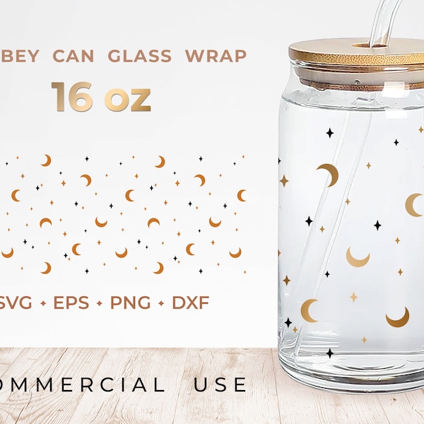 Can Glass 16 oz SVG | Moon svg | Vector clip art | files for Cricut, Silhouette | Digital Download | Commercial use | Libbey Glass Wrap