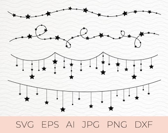 Star string SVG Bundle | stars in Black Outline | Vector Clipart | EPS, DXF, ai | Files for Cricut, Silhouette | Digital Download