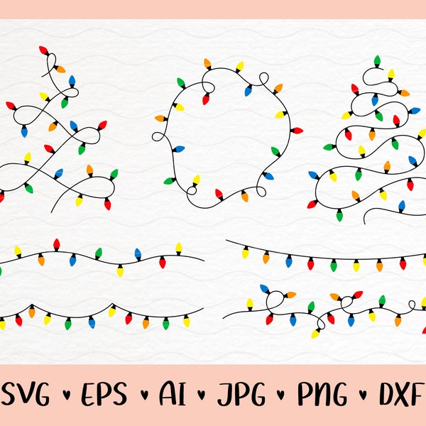 Christmas lights SVG Bundle | Vector, EPS, DXF | Files for Cricut, Silhouette | Christmas lights string | Digital Download | christmas tree