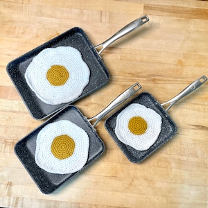 Pan Protectors, Crochet Fried Egg Pan Protector, Egg Decor, Crochet Pan Protector, Egg Pan Protector, Crochet Fried Egg