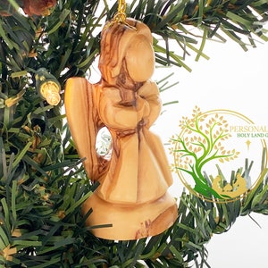 Mini Angel Christmas Ornament made from olive wood in the Holy Land - Home Religious décor -Perfect Angel Statue tree decoration 3.5″ X 1.6″