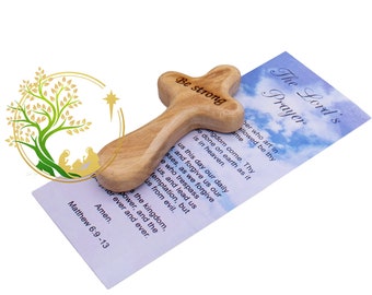 Olive Wood Comfort Cross: Handheld Palm Cross with 'Be Strong' Engraving
