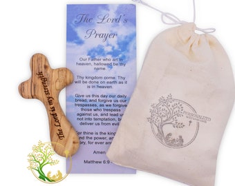 Olive Wood Comfort Cross: Handheld Palm Cross, "The Lord is My Strength"