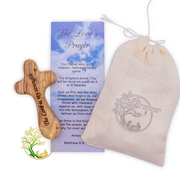 Comfort cross | Handheld cross for praying | Olive wood Holding Palm cross with "The Lord is My Strength" Engraving - Religious gift