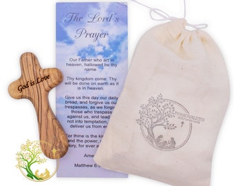 Olive Wood Comfort Cross: Handheld Prayer Cross, "God is Love"