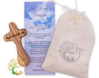 Olive Wood Comfort Cross: Handheld Prayer Cross, "Peace Be With You"
