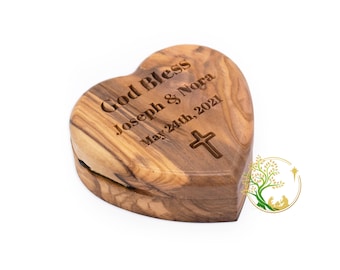 Personalized Heart Box | Customized Any Message wooden rosary box - Religious gift for Baptism Confirmation communion | Keepsake trinket box
