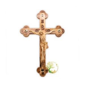 Wall hanging Cross made from olive wood - handmade wooden Jesus crucifix. Perfect home wall decor /gift for all religious occasions- Wedding