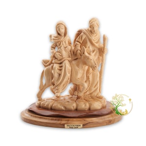Pregnant Mary & Joseph&#39;s journey to Bethlehem statue | Hand-carved Olive wood Figurine Made in the Holy Land