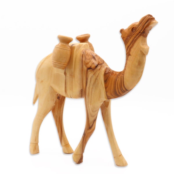 Hand carved Camel statue - Olive wood camel with jars figurine Made in The Holy Land. Perfect gift for Christmas