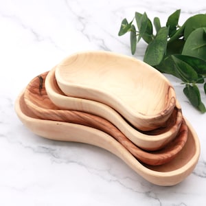 Set of 4  Serving plates | Olive wood plate set from the Holy Land | Hand-carved wooden plates olive wood bowl set for appetizers and snacks