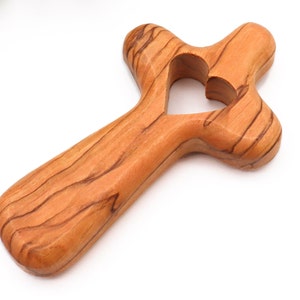 Personalized Olive Wood Comfort Cross: Engraved Heart Prayer Cross