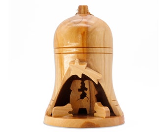 Christmas tree Bell Ornament Nativity Scene | Carved out Holy Family| Olive wood Bell ornament | Christmas tree decoration | Religious gift