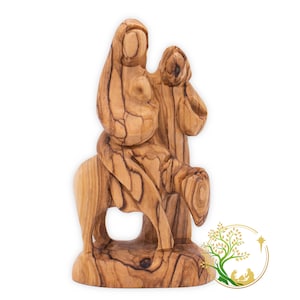 Flight to Egypt Statue - Holy Family Statue Olive Wood Hand carved Figurine Made in The Holy Land Bethlehem - Unique religious gift