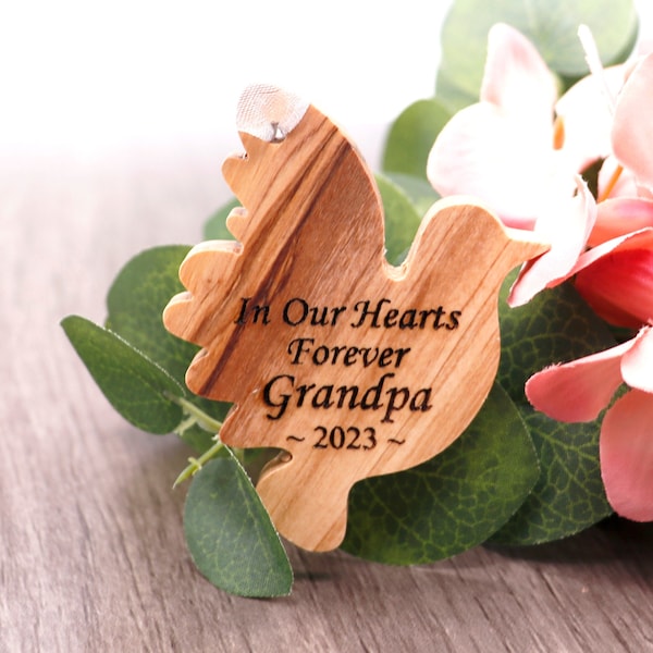 Engraved custom Dove Christmas tree ornament | Personalized memorial dove ornament Christmas gift |Rustic farmhouse Olive wood dove ornament