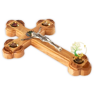 Olive Wood Wall Cross with Mother of Pearl: Holy Land Crucifix