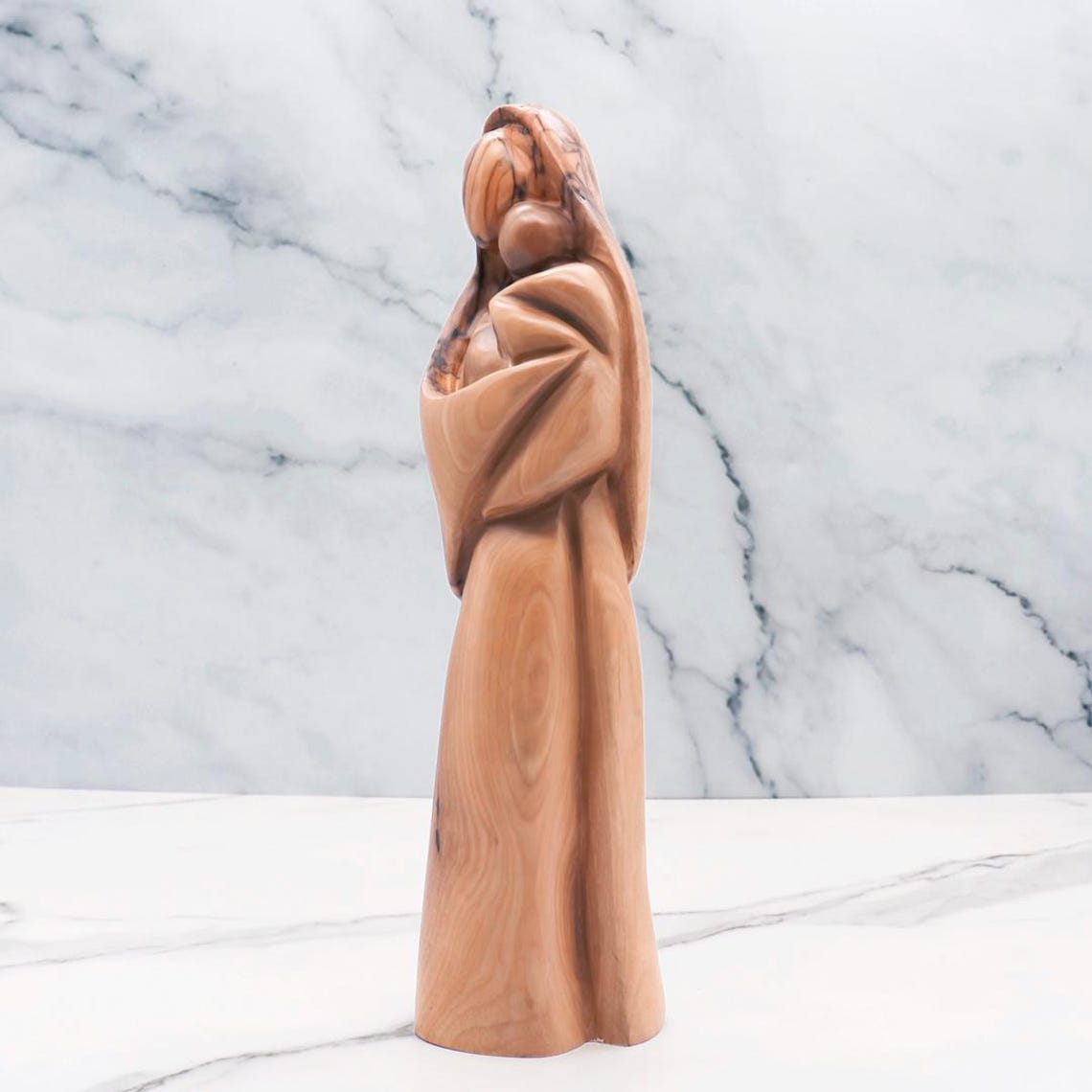 Hand-carved Olive Wood Mother Mary and Baby Jesus Statue - Holy Land ...