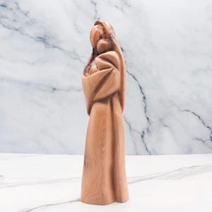 Hand-Carved Olive Wood Mother Mary and Baby Jesus Statue - Holy Land Art image 5