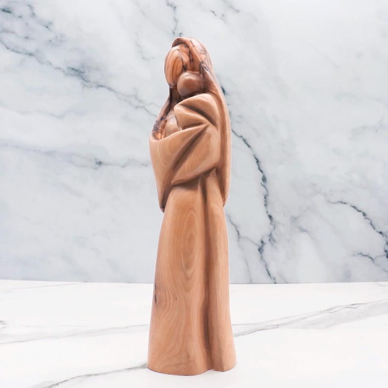 Hand-Carved Olive Wood Mother Mary and Baby Jesus Statue - Holy Land Art image 5