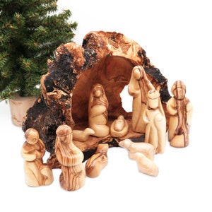 Nativity scene set carved inside an olive tree branch Holy Land Nativity set Wooden Manger Scene Nativity for Christmas decoration image 9