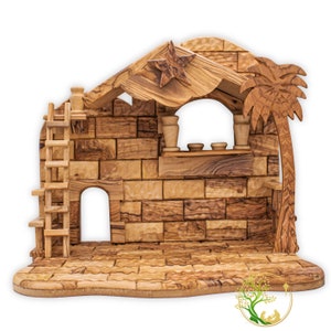Set di natività natalizia personalizzato - Set di natività in legno d'ulivo con scena della Terra Santa - Decorazioni natalizie con statuina della natività personalizzata immagine 9