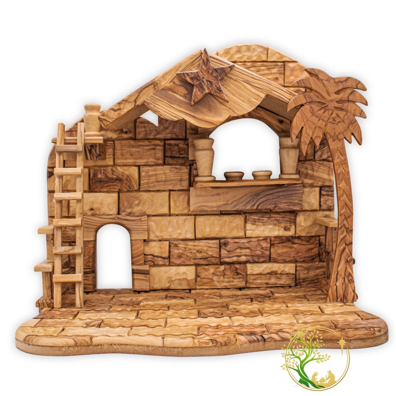 Set di natività natalizia personalizzato - Set di natività in legno d'ulivo con scena della Terra Santa - Decorazioni natalizie con statuina della natività personalizzata immagine 9