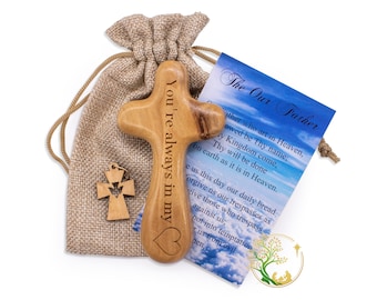 Personalisierte Olivenholz Comfort Kreuz | Handpalme betendes Kreuz | Gebetskreuz aus dem Heiligen Land | Individuell angefertigtes Halten Taschenkreuz