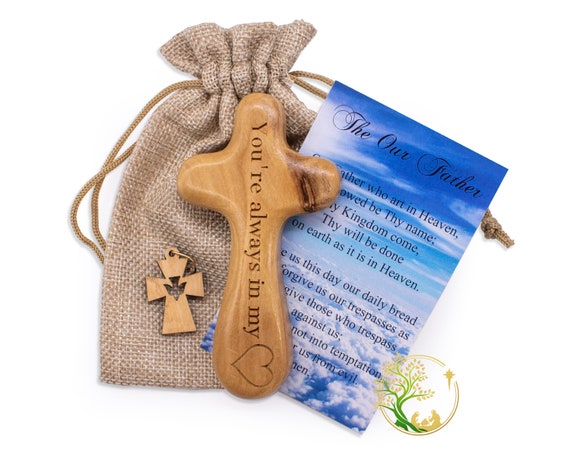 Personalized Olive Wood Comfort Cross Hand-held Palm Praying Cross