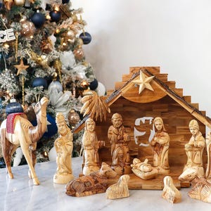 Hand Carved Olive Wood Nativity Set: Holy Land Christmas Decor