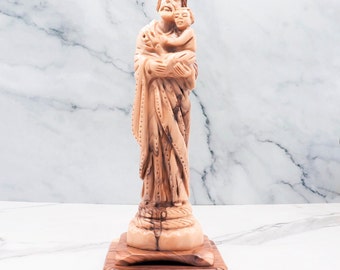 Handmade Olive Wood St. Joseph and Baby Jesus Statue: Holy Land Religious Gift