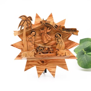 Supporto a stella per presepe in legno d&#39;ulivo: Decorazioni della Terra Santa