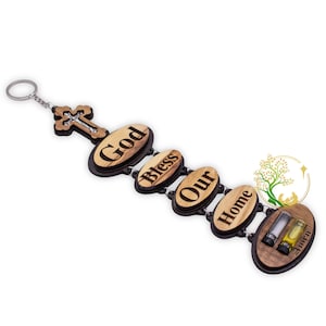 Wall Hanging cross &quot;God Bless Our Home&quot; Religious wall Décor - Holds Olive oil & Holy water from the Holy Land | Religious gift