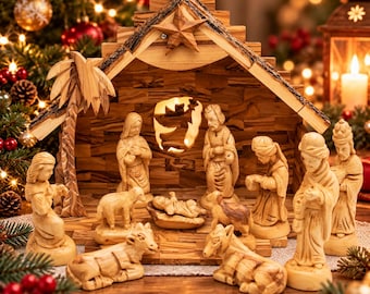 Hand Carved Olive Wood Nativity Set: Holy Land Christmas Decor