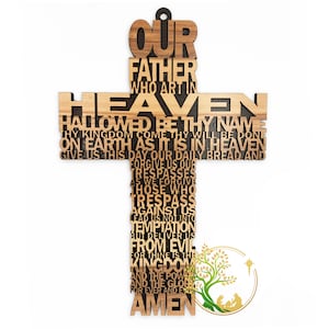 Lords Prayer cross made from olive wood - Crucifix/ Holy Wall Cross made by Christians in Bethlehem. Religious Gift for all occasions