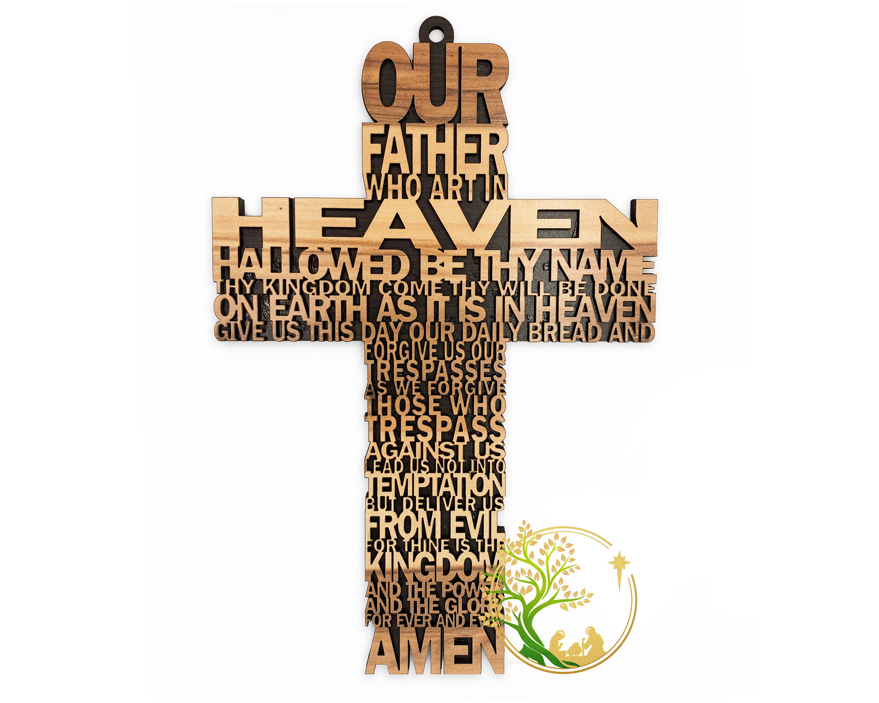 Olive Wood Lords Prayer Cross: Christian Wall Decor, Bethlehem Gift