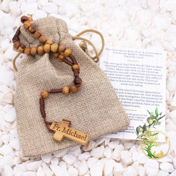 Personalized Olive Wood Rosary: Handmade Catholic Prayer Beads