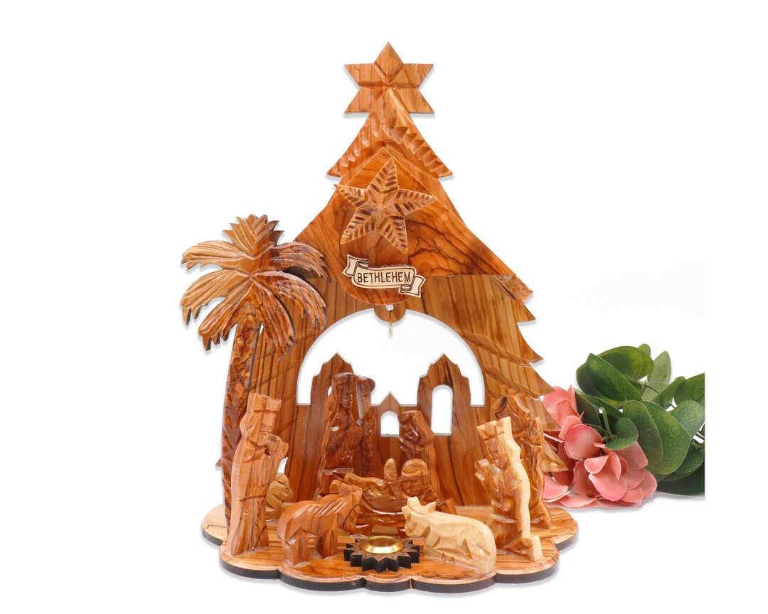 Wooden Nativity Set With a Music Box Manger Scene for Your Etsy